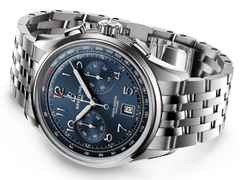 Breitling Premier B01 Chronograph 42 Automatik Edelstahl blaues Zifferblatt Metallband – Herrenuhren Chronograph aus Edelstahl und Leder. Das Gehäuse ist rund und silber. Das Edelstahlarmband ist silber. Das Zifferblatt ist arabisch und blau. – Ansicht 4