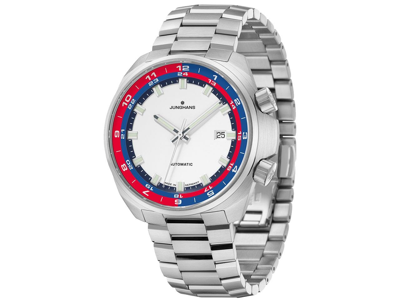 Junghans 1972 Automatic FIS Edition 2021 Edelstahl 47mm weißes Zifferblatt Metallband – Herrenuhren Uhr mit Datum aus Edelstahl. Das Gehäuse ist rund und silber. Das Edelstahlarmband ist silber. Das Zifferblatt ist arabisch Index und weiß. – Ansicht 2