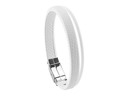 Wendestein/ Balance Band Armband Urban White Kalbsleder geprägt weiß – Armschmuck Armband aus Edelstahl, Kautschuk, Leder und und .