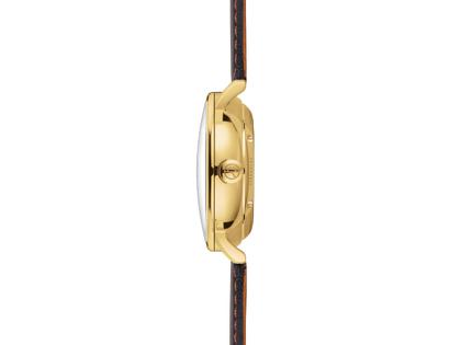 Sternglas Naos Automatik Edelstahl Gelbgold-PVD 38mm grünes Zifferblatt braunes Lederband – Herrenuhren Uhr mit Datum aus Edelstahl, Leder und PVD beschichtet. Das Gehäuse ist rund und gelbgold. Das Lederarmband ist braun. Das Zifferblatt ist arabisch Index und grün. – Ansicht 4