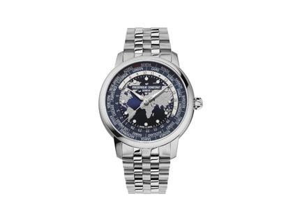 Herrenuhren Uhr ohne Datum aus Edelstahl. Das Gehäuse ist rund und silber. Das Edelstahlarmband ist silber. Das Zifferblatt ist ein Index in blau.