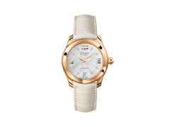 Glashütte Original Lady Serenade Automatik Roségold 36mm Perlmutt-Zifferblatt mit Brillanten weißes Lederband – Damenuhren Uhr mit Datum aus 750 Rotgold. Das Gehäuse ist rund und roségold. Das Lederarmband Satin ist braun. Das Zifferblatt ist römisch Index und weiß.