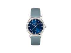 Sinn Spezialuhren 434 St B Quarz Edelstahl 34mm blaues Zifferblatt blaues Lederband – Damenuhren Uhr ohne Datum aus Edelstahl. Das Gehäuse ist rund und silber. Das Lederarmband ist blau. Das Zifferblatt ist ein Index in blau.