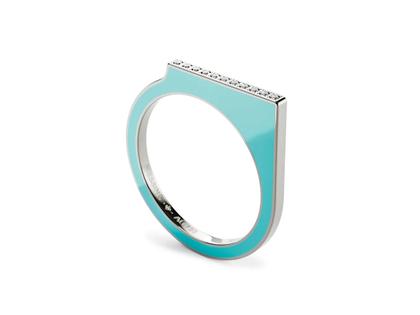 Niessing Setario Square Ring Fine Gray mit türkis-dunkelgrüner Emaille und Brillanten – Ringe Ring aus 750 Weißgold, Emaille und und .