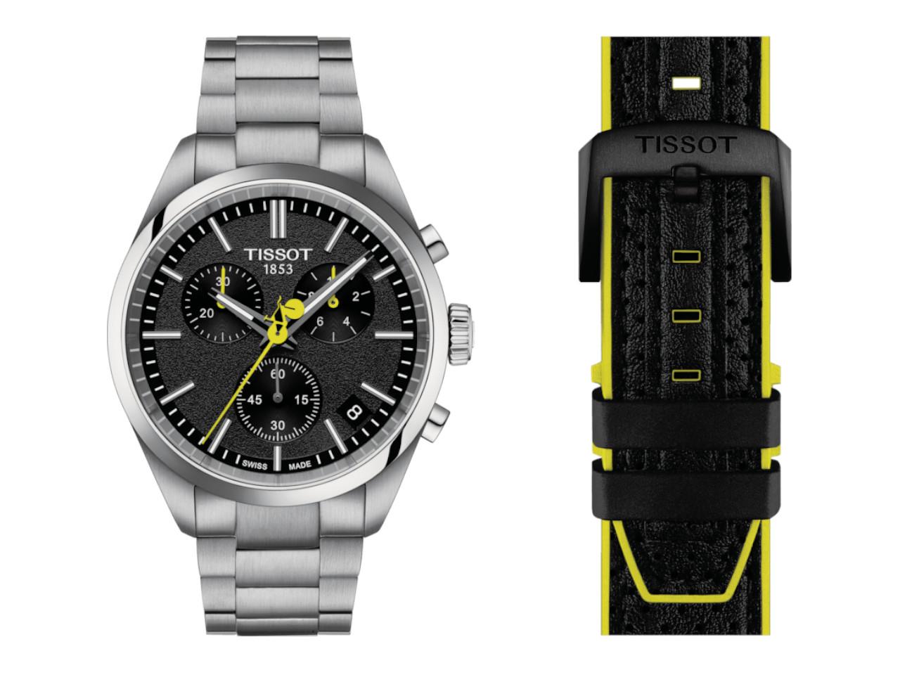Tissot PR 100 Tour de France 2024 Chronograph Quarz Edelstahl 40mm schwarzes Zifferblatt Metallband – Herrenuhren Chronograph aus Edelstahl. Das Gehäuse ist rund und silber. Das Edelstahlarmband ist silber. Das Zifferblatt ist ein Index in schwarz. – Ansicht 2