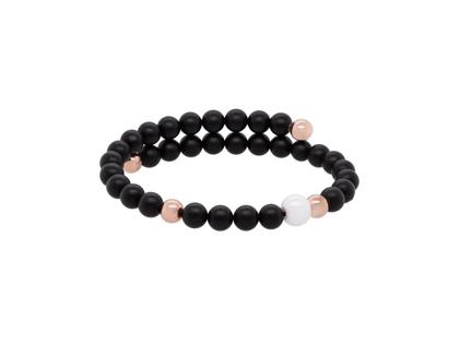 Meissen Pearl Collection Onyx Armreif mit Silberperlen rosévergoldet und Perle aus Meissener Porzellan® weiß – Armschmuck Armreif in schwarz und aus 925 Silber vergoldet und Porzellan.