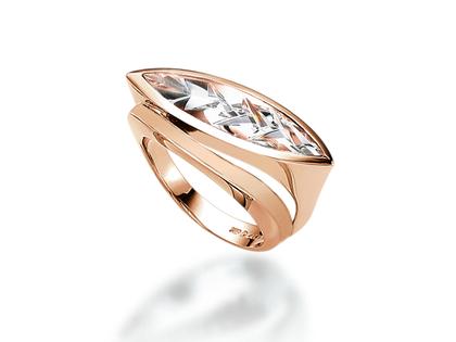 Cédé Munsteiner Ring Roségold mit weißem Bergkristall – Ringe Ring mit Besatz in roségold und aus 750 Rotgold.