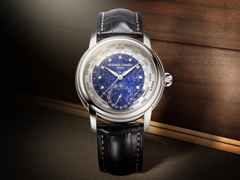 Frederique Constant Classics Worldtimer Manufacture GMT Automatik Edelstahl 42mm blaues Zifferblatt Lapislazuli blaues Lederband Limited Edition – Herrenuhren Uhr mit Datum aus Edelstahl und Leder. Das Gehäuse ist rund und silber. Das Lederarmband Kroko / Alligator ist blau. Das Zifferblatt ist ein Index in blau. – Ansicht 4