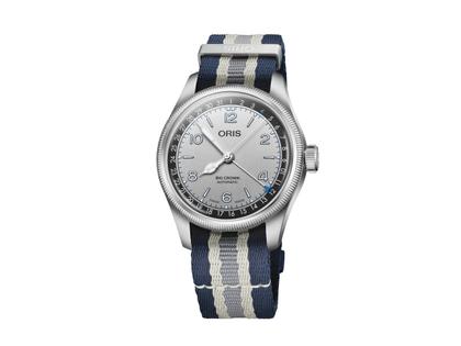 Oris Big Crown Pointer Date Lou Gehrig Limited Edition Automatik Edelstahl 40mm silbernes Zifferblatt braunes Lederband – Herrenuhren Uhr mit Datum aus Edelstahl und Leder. Das Gehäuse ist rund und silber. Das Lederarmband ist braun. Das Zifferblatt ist arabisch Index und silber. – Ansicht 2