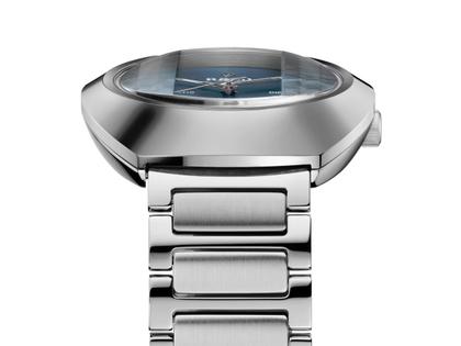Rado DiaStar Original Automatik Ceramos 38 mm blau Edelstahlband – Herrenuhren Uhr mit Datum aus Edelstahl und Keramik. Das Gehäuse ist oval und silber. Das Edelstahlarmband ist silber. Das Zifferblatt ist ein Index in blau. – Ansicht 3