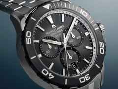 Maurice Lacroix Pontos S Solar Chronograph Quarz Edelstahl 42mm schwarzes Zifferblatt schwarzes Kautschukband – Herrenuhren Chronograph aus Aluminium, Edelstahl und Kautschuk. Das Gehäuse ist rund und silber. Das Kautschuk / Kunststoff / Silikon Armband ist schwarz. Das Zifferblatt ist ein Index in schwarz. – Ansicht 2