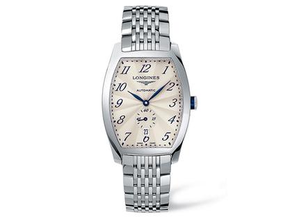 Longines Evidenza Herrenuhr beige arabisch guillochiert Metallband – Herrenuhren Uhr mit Datum aus Edelstahl. Das Armband ist ein Edelstahlarmband. Der Zifferblatt ist arabisch.