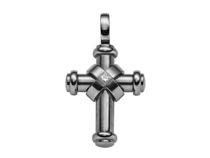Leo Wittwer Crosses Anhänger groß Weißgold grau Ruthenium Diamant Princess – Anhänger Anhänger mit Besatz in schwarz und aus 750 Weißgold und Ruthenium.