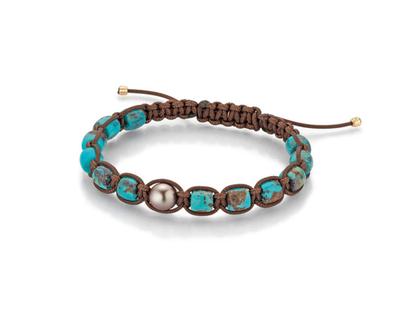 Gellner Bold Pearlmates Armband braun mit Tahitiperle und Türkis – Armschmuck Armband in braun und aus 750 Rotgold.
