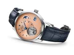 Glashütte Original PanoLunarTourbillon Automatik Platin 40mm Eisenerz Zifferblatt blaues Lederband – Herrenuhren Uhr mit Datum aus 950 Platin. Das Gehäuse ist rund und silber. Das Lederarmband Kroko / Alligator ist blau. Das Zifferblatt ist ein Index in roségold. – Ansicht 5