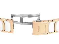 Rado Centrix Diamonds Quarz Edelstahl Roségold-PVD 35mm weißes Perlmutt-Zifferblatt mit Brillanten Metallband – Damenuhren Uhr mit Datum aus Edelstahl, Keramik und PVD beschichtet. Das Gehäuse ist rund und roségold. Das Edelstahlarmband ist roségold. Das Zifferblatt ist ein Index in weiß. – Ansicht 5