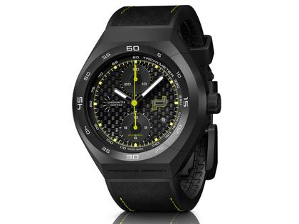 Porsche Design Monobloc  Actuator Chronotimer Flyback Acid Green – Herrenuhren Chronograph aus Titan und Titancarbid beschichtet. Das Gehäuse ist rund und schwarz. Das Kautschuk / Kunststoff / Silikon Armband ist schwarz. Das Zifferblatt ist ein Index in schwarz. – Ansicht 4