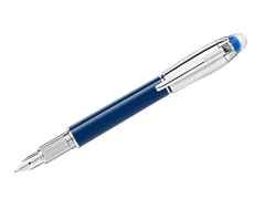 Montblanc StarWalker Blue Planet Doué  Füllfederhalter M blaues Edelharz platiniert – Schreibgeräte Füllfederhalter in blau und aus 585 Gelbgold, Edelharz, Metall, platiniert und rhodiniert.