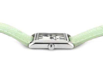 Maurice Lacroix Fiaba Square Quarz Edelstahl 24x34mm Perlmutt-Zifferblatt grünes Lederband FA1205-SS001-160-5 Full Set mit Garantie Occasion – Damenuhren Uhr ohne Datum aus Edelstahl. Das Gehäuse ist rechteckig und silber. Das Lederarmband ist grün. Das Zifferblatt ist römisch und weiß. – Ansicht 3