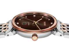 Rado Florence Classic Diamonds Quarz Edelstahl 30 mm braun Edelstahlband bicolor – Damenuhren Uhr mit Datum aus Edelstahl und PVD beschichtet. Das Gehäuse ist rund und roségold. Das Edelstahlarmband ist silber-roségold. Das Zifferblatt ist ein Index in braun. – Ansicht 3