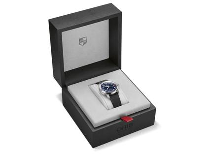Oris Big Crown Pointer Date  Calibre 403 blaues Zifferblatt schwarzes Lederband – Herrenuhren Uhr mit Datum aus Edelstahl. Das Gehäuse ist rund und silber. Das Lederarmband ist schwarz. Das Zifferblatt ist arabisch und blau. – Ansicht 3