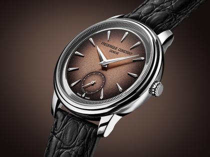 Frederique Constant Classics Moneta Handaufzug Edelstahl 38,5mm braunes Zifferblatt schwarzes Lederband limitiert – Herrenuhren Uhr ohne Datum aus Edelstahl und Leder. Das Gehäuse ist rund und silber. Das Lederarmband ist schwarz. Das Zifferblatt ist ein Index in braun. – Ansicht 5