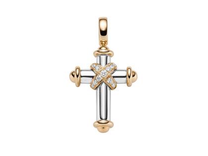 Leo Wittwer Crosses Anhänger  mittel Weißgold mit Roségold und Brillanten – Anhänger Anhänger mit Besatz aus 750 Rotgold, 750 Weißgold, Emaille und und .
