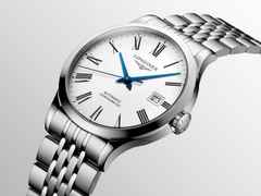Longines Record Automatik Edelstahl 38,5mm weißes Zifferblatt Metallband – Herrenuhren Uhr mit Datum aus Edelstahl. Das Gehäuse ist rund und silber. Das Edelstahlarmband ist silber. Das Zifferblatt ist römisch und weiß. – Ansicht 3