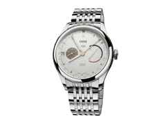 Oris Artelier Calibre 113 Handaufzug Edelstahl 43mm weißes Zifferblatt Metallband – Herrenuhren Uhr mit Kalender aus Edelstahl. Das Gehäuse ist rund und silber. Das Edelstahlarmband ist silber. Das Zifferblatt ist ein Index in weiß.
