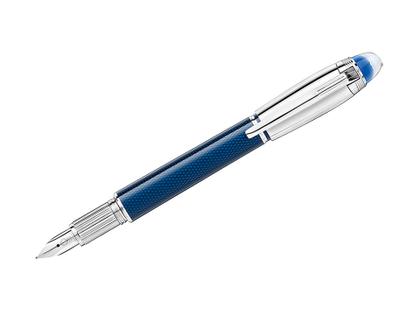 Montblanc StarWalker Blauer Planet Metal Füllfederhalter Lack platiniert – Schreibgeräte Füllfederhalter aus 585 Weißgold, Edelharz und und platiniert.
