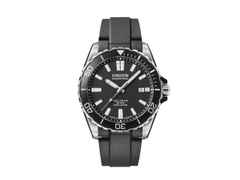 Union Glashütte Belisar  Datum Sport Pro Automatik Edelstahl 42mm schwarzes Zifferblatt schwarzes Kautschukband – Herrenuhren Uhr mit Datum aus Edelstahl. Das Gehäuse ist rund und silber. Das Kautschuk / Kunststoff / Silikon Armband ist schwarz. Das Zifferblatt ist ein Index in schwarz.