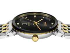 Rado Florence Classic Diamonds Quarz Edelstahl 30 mm schwarz Edelstahlband bicolor – Damenuhren Uhr mit Datum aus Edelstahl und PVD beschichtet. Das Gehäuse ist rund und silber-gelbgold. Das Edelstahlarmband ist silber-gelbgold. Das Zifferblatt ist ein Index in schwarz. – Ansicht 3