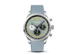 Union Glashütte Belisar Chronograph Speedster 2025 Limited Edition Automatik Edelstahl 44mm blaues Zifferblatt blaues Kautschukband – Herrenuhren Chronograph aus Edelstahl und Kautschuk. Das Gehäuse ist rund und silber. Das Kautschuk / Kunststoff / Silikon Armband ist blau. Das Zifferblatt ist arabisch und blau. – Ansicht 2