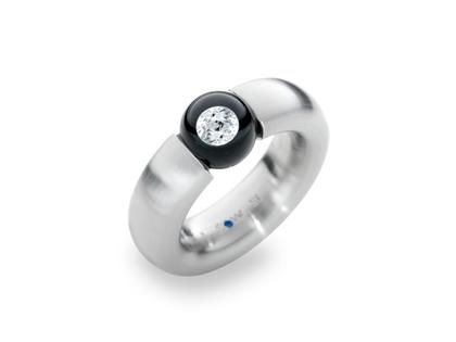 Schmuckwerk Glasklar Kugel Ring Edelstahl oval – Ringe Ring mit Besatz aus Edelstahl.
