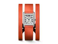 Longines DolceVita   Mini Quarz Edelstahl 22x29mm silbernes Zifferblatt orangefarbenes Lederband – Damenuhren Uhr ohne Datum aus Edelstahl und Leder. Das Gehäuse ist rechteckig und silber. Das Lederarmband ist orange. Das Zifferblatt ist römisch und silber. – Ansicht 6