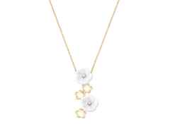Meissen Blossom Blütencollier 5 Blüten Gelbgold mit Brillanten und Meissen Porzellan – Halsschmuck Kette mit Anhänger aus 750 Gelbgold.