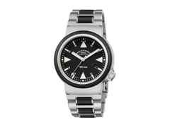 Mühle Glashütte S.A.R. Rescue-Timer Automatik Edelstahl 42mm schwarzes Zifferblatt Metallband mit Kautschukeinlagen – Herrenuhren Uhr mit Datum aus Edelstahl. Das Gehäuse ist rund und silber. Das Edelstahlarmband ist silber. Das Zifferblatt ist ein Index in schwarz.