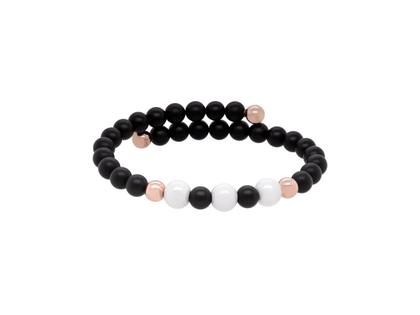 Meissen Pearl Collection Onyx Armreif mit Silberperlen rosévergoldet und Perlen aus Meissener Porzellan® weiß – Armschmuck Armreif in schwarz und aus 925 Silber vergoldet und Porzellan.