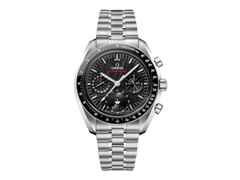 Omega Speedmaster Mondphase Chronograph Handaufzug Edelstahl 43mm graues Zifferblatt Metallband – Herrenuhren Chronograph aus Edelstahl und Titan. Das Gehäuse ist rund und silber. Das Edelstahlarmband ist silber. Das Zifferblatt ist ein Index in grau.