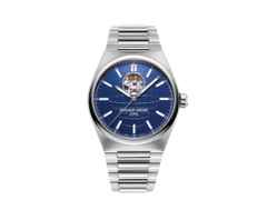 Frederique Constant Highlife Heart Beat Automatic Chronometer Edelstahl 41mm blaues Zifferblatt Metallband und Kautschukband – Herrenuhren Uhr ohne Datum aus Edelstahl und Kautschuk. Das Gehäuse ist rund und silber. Das Edelstahlarmband ist silber. Das Zifferblatt ist ein Index in blau.
