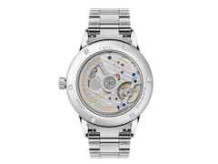 Nomos Glashütte Club Sport neomatik 42 Datum Automatik Edelstahl 42mm schwarzes Zifferblatt Metallband – Herrenuhren Uhr mit Datum aus Edelstahl. Das Gehäuse ist rund und silber. Das Edelstahlarmband ist silber. Das Zifferblatt ist arabisch Index und schwarz. – Ansicht 3