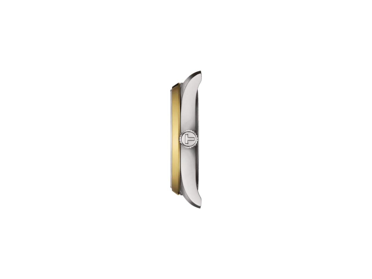 Tissot PR 100 Quarz Edelstahl 34mm silberfarbenes Zifferblatt Metallband – Damenuhren Uhr mit Datum aus Edelstahl und PVD beschichtet. Das Gehäuse ist rund und silber. Das Edelstahlarmband ist silber. Das Zifferblatt ist ein Index in silber. – Ansicht 2