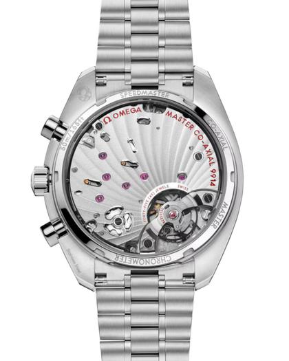 Omega Speedmaster Mondphase Chronograph Handaufzug Edelstahl 43mm graues Zifferblatt Metallband – Herrenuhren Chronograph aus Edelstahl und Titan. Das Gehäuse ist rund und silber. Das Edelstahlarmband ist silber. Das Zifferblatt ist ein Index in grau. – Ansicht 2