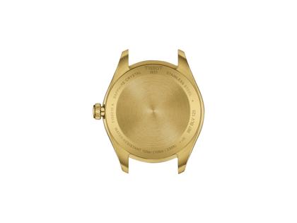 Tissot PR 100 Quarz Edelstahl gelbgoldfarben beschichtet 34mm gelbgoldfarbenes Zifferblatt Metallband gelbgoldfarben beschichtet – Damenuhren Uhr mit Datum aus Edelstahl und PVD beschichtet. Das Gehäuse ist rund und gelbgold. Das Edelstahlarmband ist gelbgold. Das Zifferblatt ist ein Index in gelbgold. – Ansicht 3