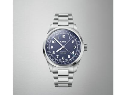 Oris Big Crown Pointer Date Automatik Edelstahl 40mm blaues Zifferblatt Metallband – Herrenuhren Uhr mit Datum aus Edelstahl. Das Gehäuse ist rund und silber. Das Edelstahlarmband ist silber. Das Zifferblatt ist arabisch und blau. – Ansicht 6