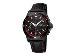 Mühle Glashütte Sportivo Power Chronograph First Edition Automatik Edelstahl Schwarz-IP 42,5mm schwarzes Zifferblatt schwarzes Leder-Kautschukband limitiert – Herrenuhren Chronograph aus Edelstahl, IP beschichtet, Keramik und Leder. Das Gehäuse ist rund und schwarz. Das Lederarmband ist schwarz. Das Zifferblatt ist ein Index in schwarz.