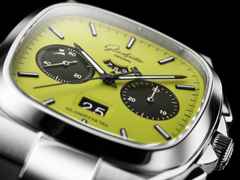 Glashütte Original Seventies Chronograph Panoramadatum Fusion Limited Edition Automatik Edelstahl 40mm grünes Zifferblatt Metallband – Herrenuhren Chronograph aus 585 Weißgold und Edelstahl. Das Gehäuse ist quadratisch und silber. Das Edelstahlarmband ist silber. Das Zifferblatt ist ein Index in grün. – Ansicht 3