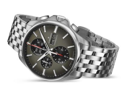 Junghans Meister S Chronoscope Automatik Edelstahl 45mm grünes Zifferblatt Metallband – Herrenuhren Chronograph aus Edelstahl. Das Gehäuse ist rund und silber. Das Edelstahlarmband ist silber. Das Zifferblatt ist ein Index in grün. – Ansicht 2