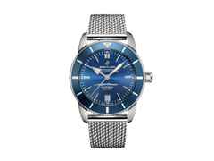 Breitling Superocean Heritage B20 Automatic 42 Edelstahl blaues Zifferblatt Metallband – Herrenuhren Uhr mit Datum aus Edelstahl und Keramik. Das Gehäuse ist rund und silber. Das Edelstahlarmband ist silber. Das Zifferblatt ist ein Index in blau.