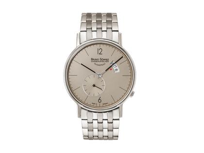 Bruno Söhnle Glashütte Rondo Herrenuhr   Edelstahl grau Edelstahlband – Herrenuhren Uhr mit Datum aus Edelstahl. Das Gehäuse ist rund und silber. Das Edelstahlarmband ist silber. Das Zifferblatt ist arabisch Index und grau.